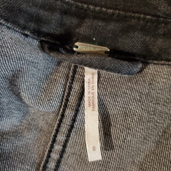 Free People Womens Buckle Strap Denim Moto Jacket Size 0 Black Fade Baddie Punk - Picture 9 of 12